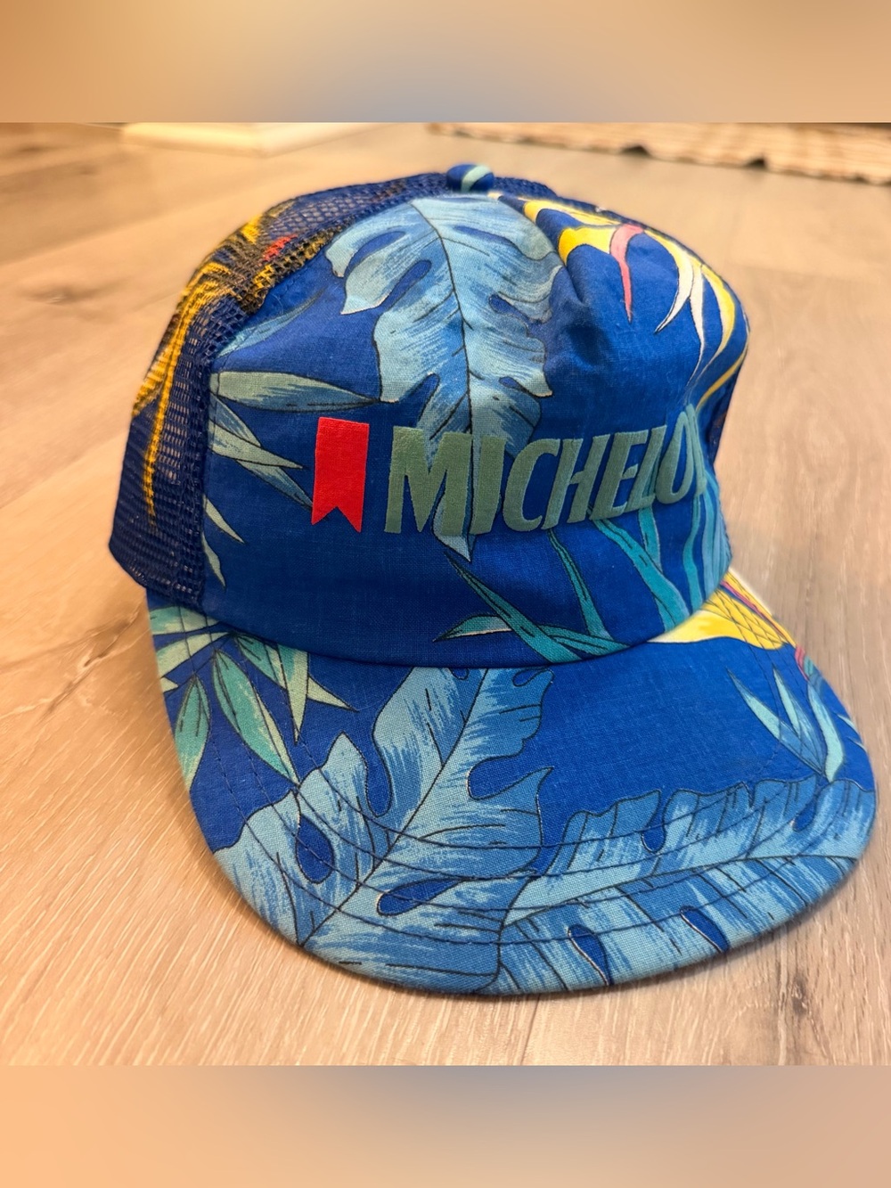 Vintage 80s 90s Michelob Beer Trucker Hat Floral Tropical USA Made Snapback Cap